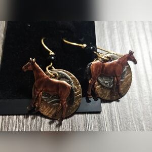 Womens Silver Forrest Chestnut Mare Horse Earrings 18k on surgical steel wire